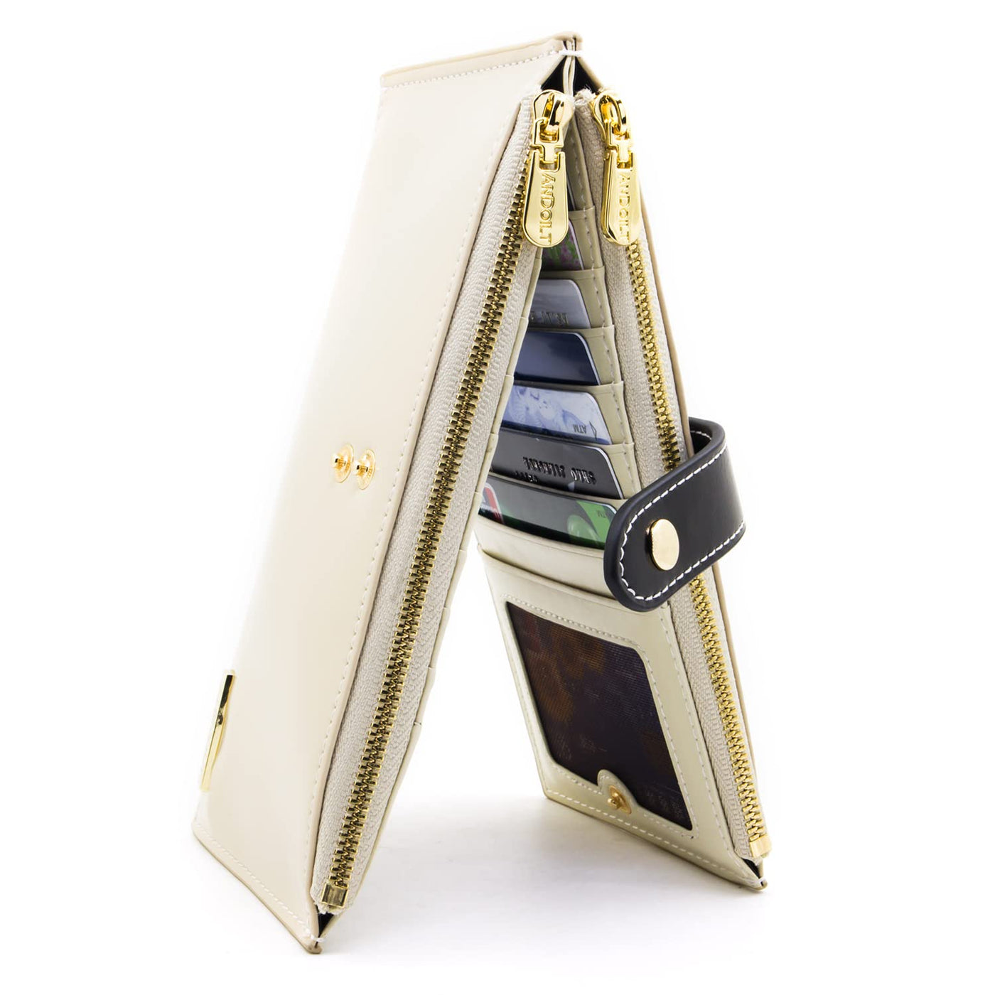 Portefeuille en cuir véritable Porte carte de crédit avec blocage RFID Portefeuille à fermeture éclair Téléphone portable