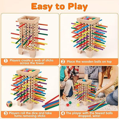 Wooden board game, 42 pieces Colorful wooden sticks Dice game Mathematics Educational toy