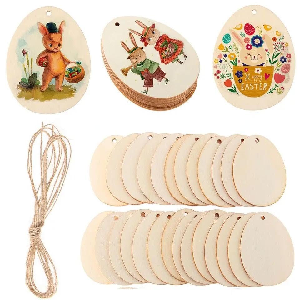 Ostern Holzanhänger 40pcs Ostereier Dekoration mit String DIY Handwerk