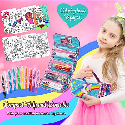 Set de peinture pour enfants, trousse de peinture, trousse de crayons, set d'écriture pour filles comprenant des stylos à paillettes, des feutres, des crayons de couleur, des crayons de couleur et des stylos gel.