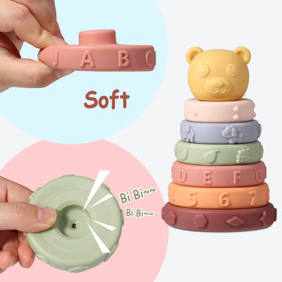 Stacking toy with rings, stacking tower for stacking play, squeeze teethers baby toy