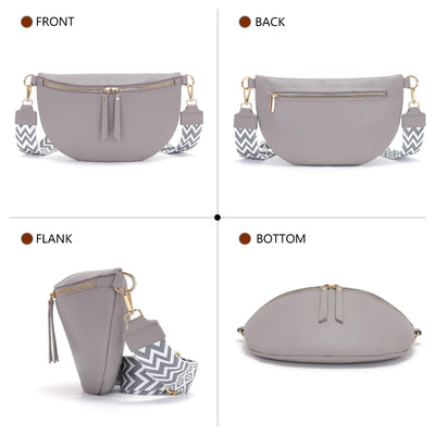 Grand sac banane en cuir végétal sac à bandoulière sac à bandoulière stylisé avec une large sangle