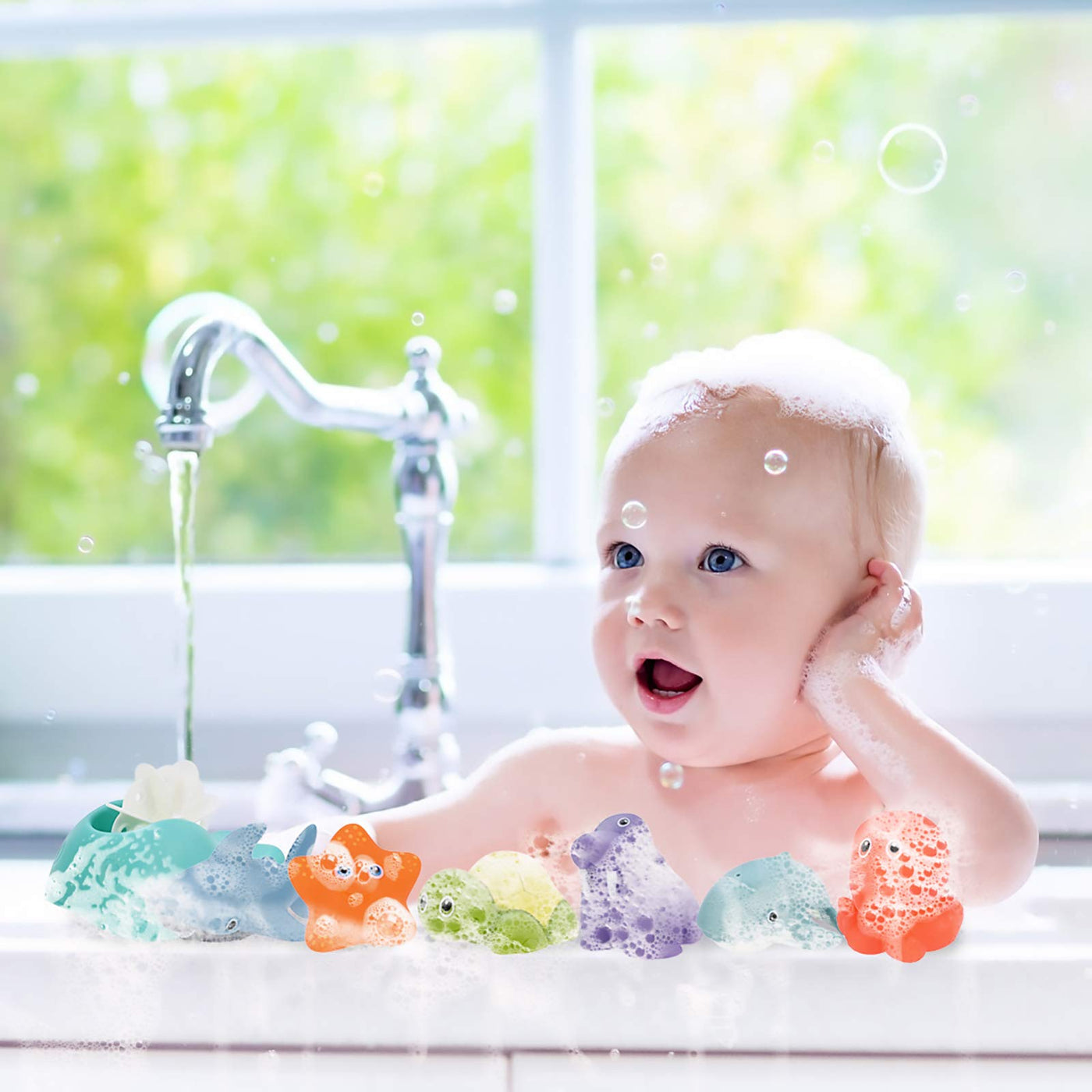 10Pcs bathtub toys for baby from 1 years, bath toys water toys baby cute water squirting animals for baby bathtub gift