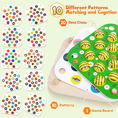 Memory game wooden puzzle for children, bee garden patterns, wooden toy motor skills toy educational toy