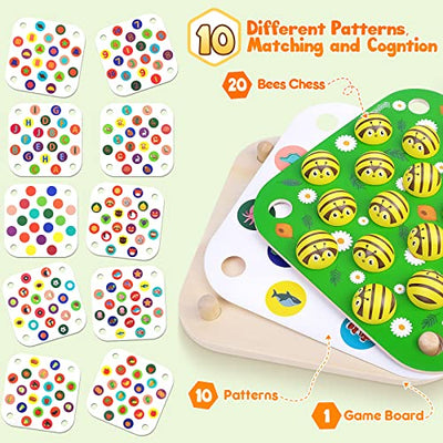 Memory game wooden puzzle for children, bee garden patterns, wooden toy motor skills toy educational toy