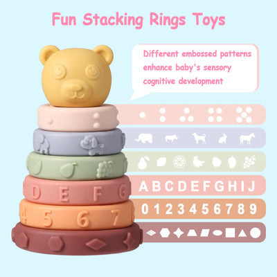 Stacking toy with rings, stacking tower for stacking play, squeeze teethers baby toy