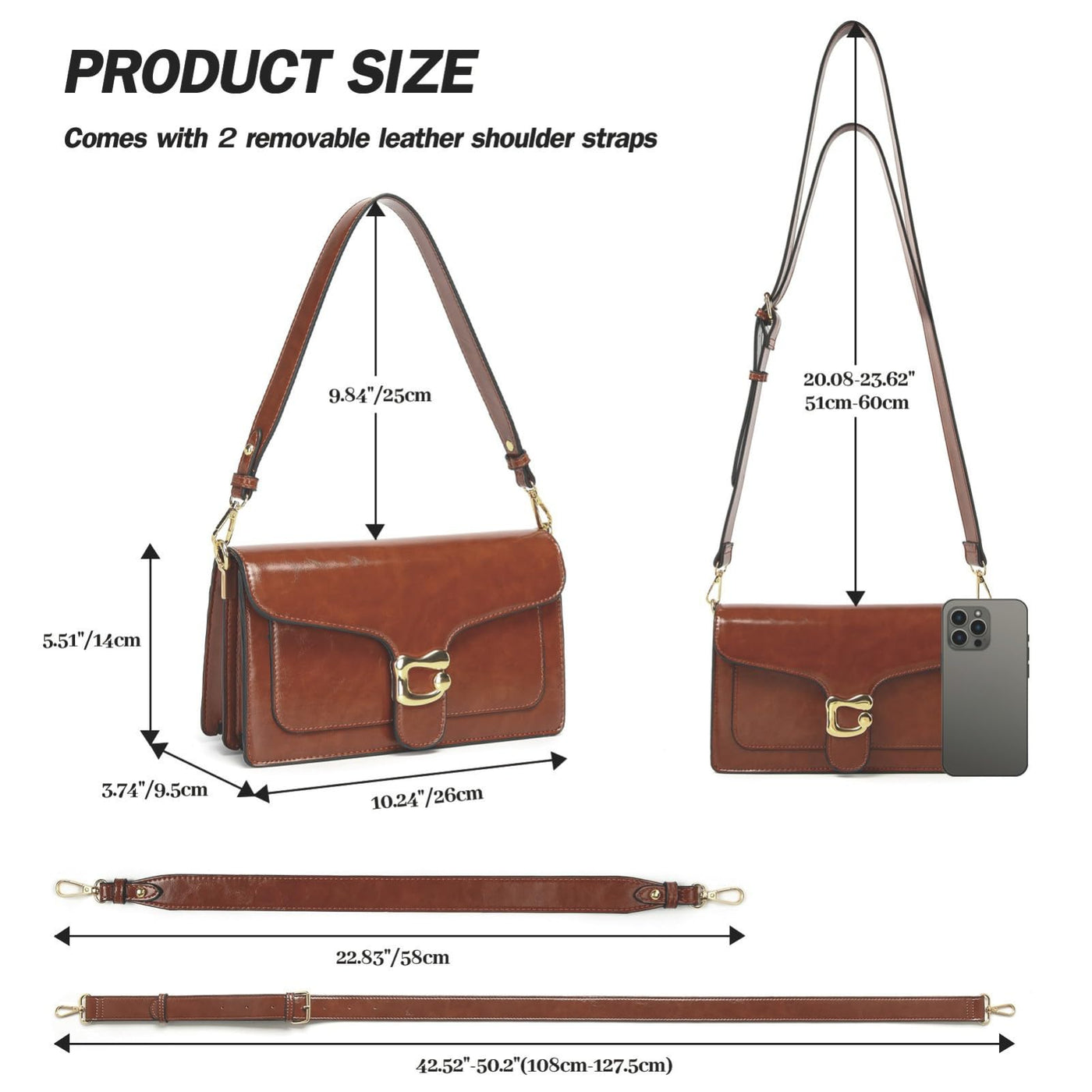 Sac à bandoulière sac de soirée pochette avec 2 bandoulières détachables fentes pour cartes de crédit