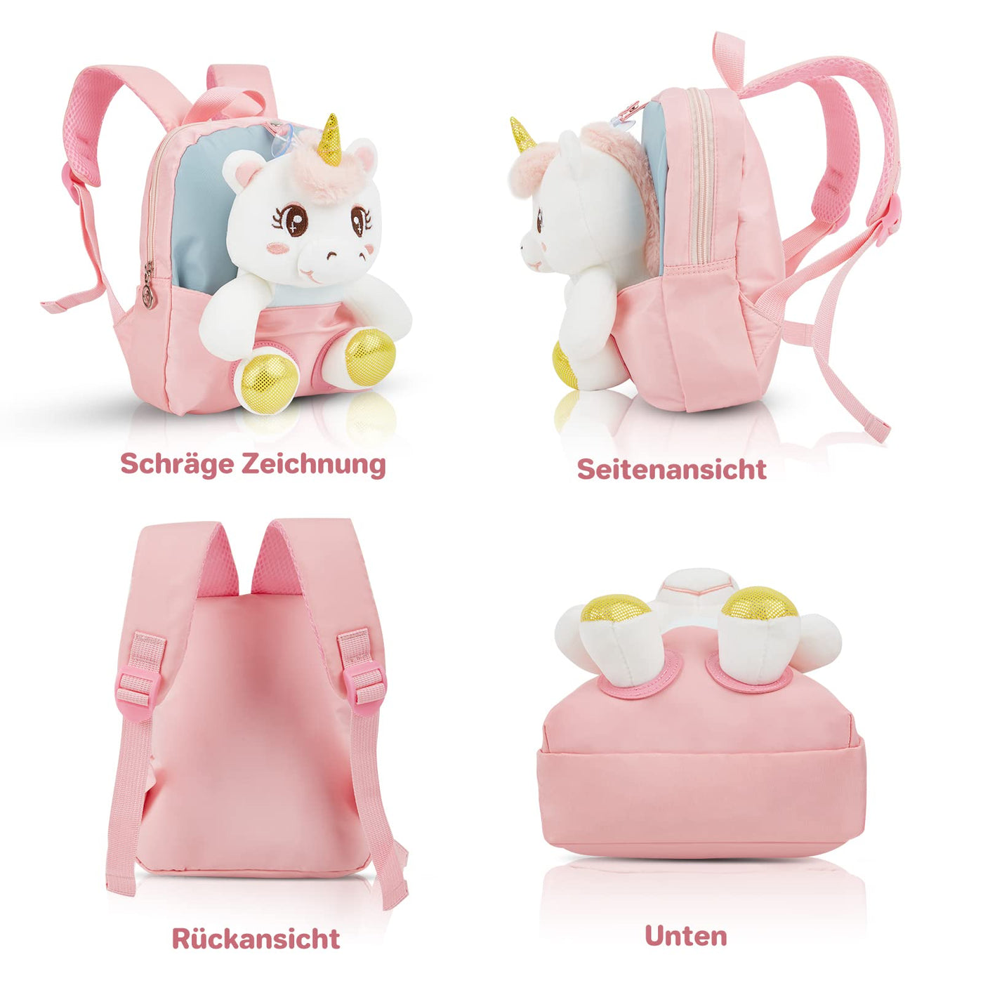 Kleiner Kinderrucksack,Abnehmbarer Plüschpuppen-Kindergartenrucksack