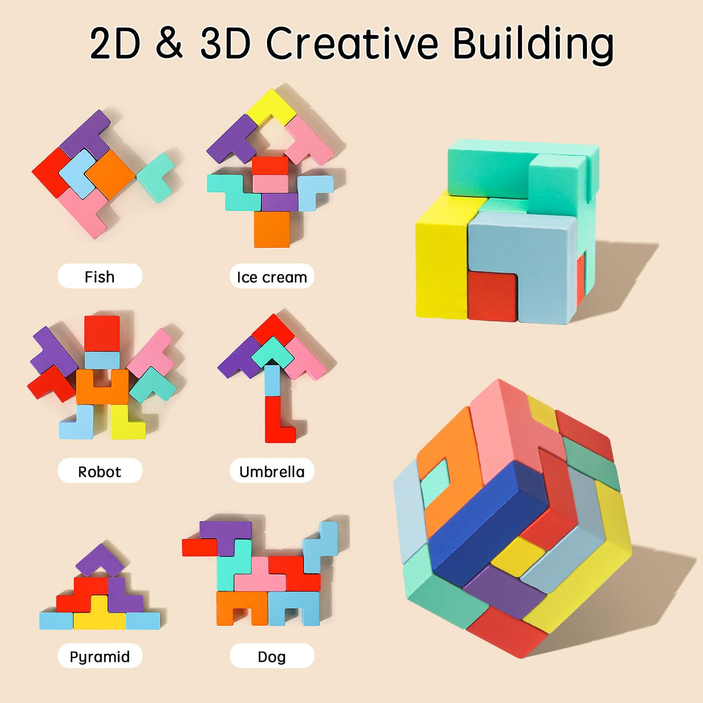 3D puzzle Tetris game kids, wooden puzzle with 30 pieces intelligence colorful building blocks