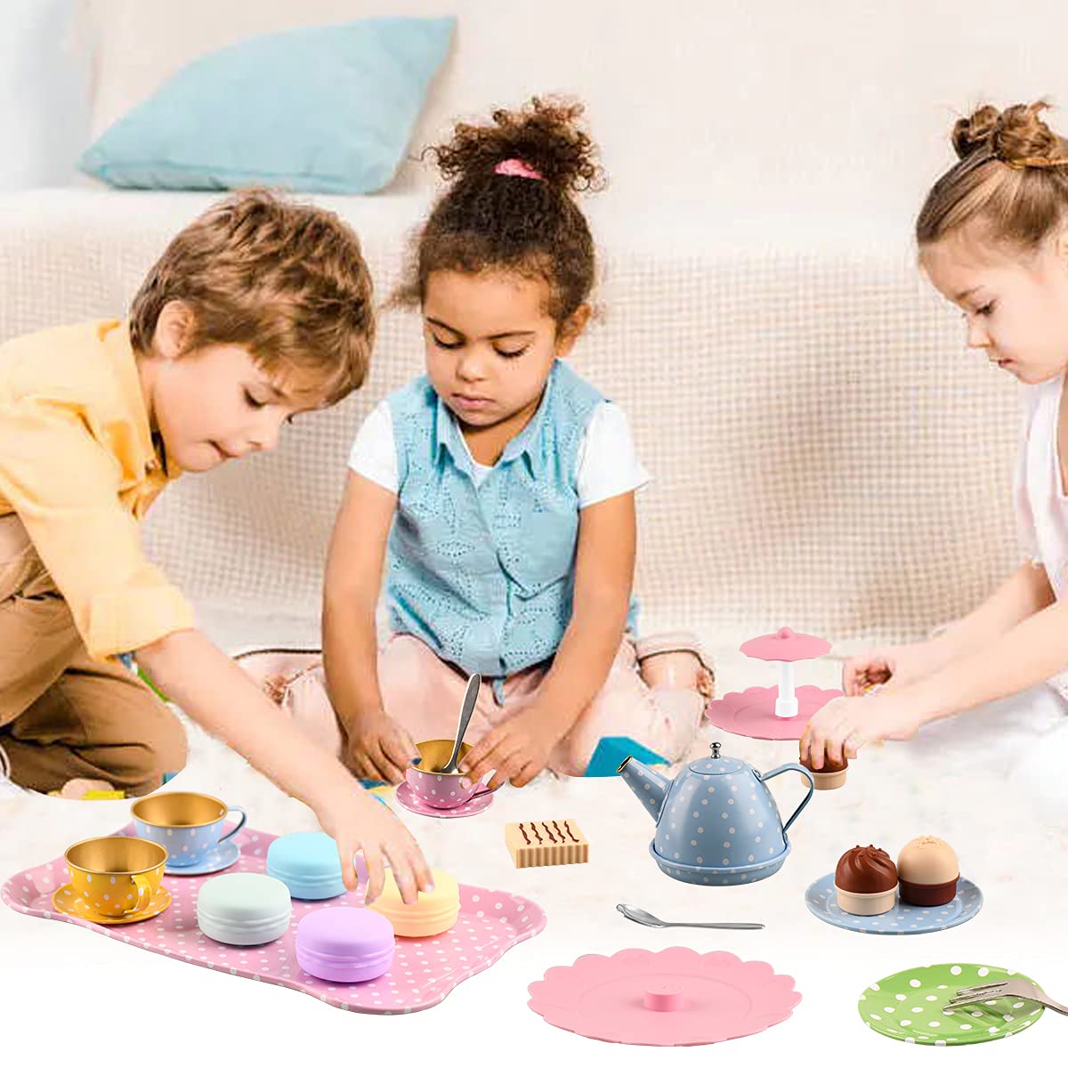 Metal tea set children's tea set with dessert toy tea party