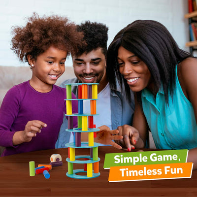 Wooden tower stacking game, fine motor building blocks with cubes Leaning tower