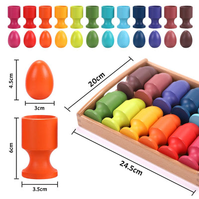 12 wooden eggs with egg cup and plate, motor skills toy, wooden color sorting game stacking game