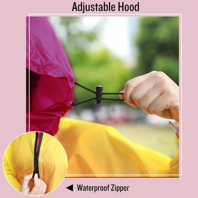 Rain cape with hood zipper, reusable raincoat, rain poncho bike hiking