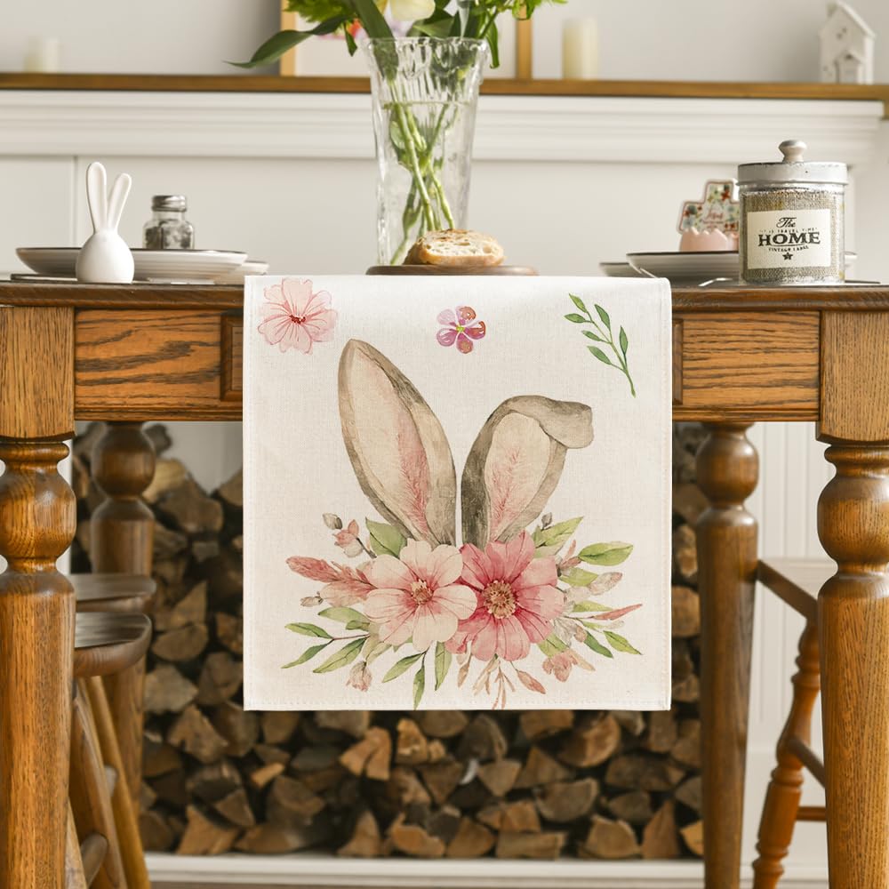 Easter table runner, washable modern spring kitchen dining table decoration for indoors