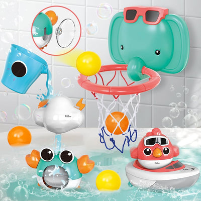 Jouets de bain pour bébé, salle de bain, jeu de bain pour bébé avec éléphant, ballon de basket, oiseau, crabe, nuages, yacht.