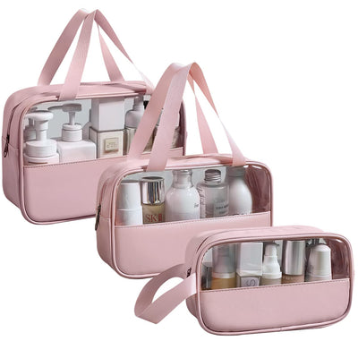 Cosmetic Bag Transparent 3 Pieces, Waterproof PVC Toiletry Bag, Lightweight Make-up Bag for Cosmetics, Toiletry Bag Travel Set