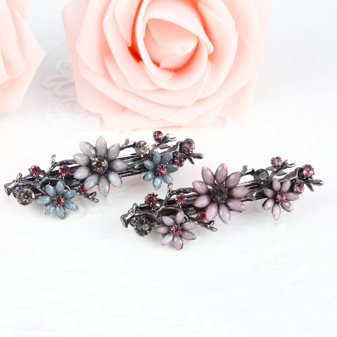 2 pieces Elegant barrettes Exquisite flower crystal barrettes Vintage