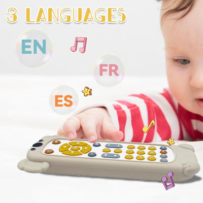 Baby remote control toy, musical toys for babies with English/French/Spanish, educational toy with songs and sounds