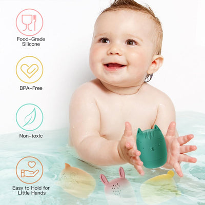 Jouets de bain, 4 pcs silicone bath toys, BPA-free baby water toys