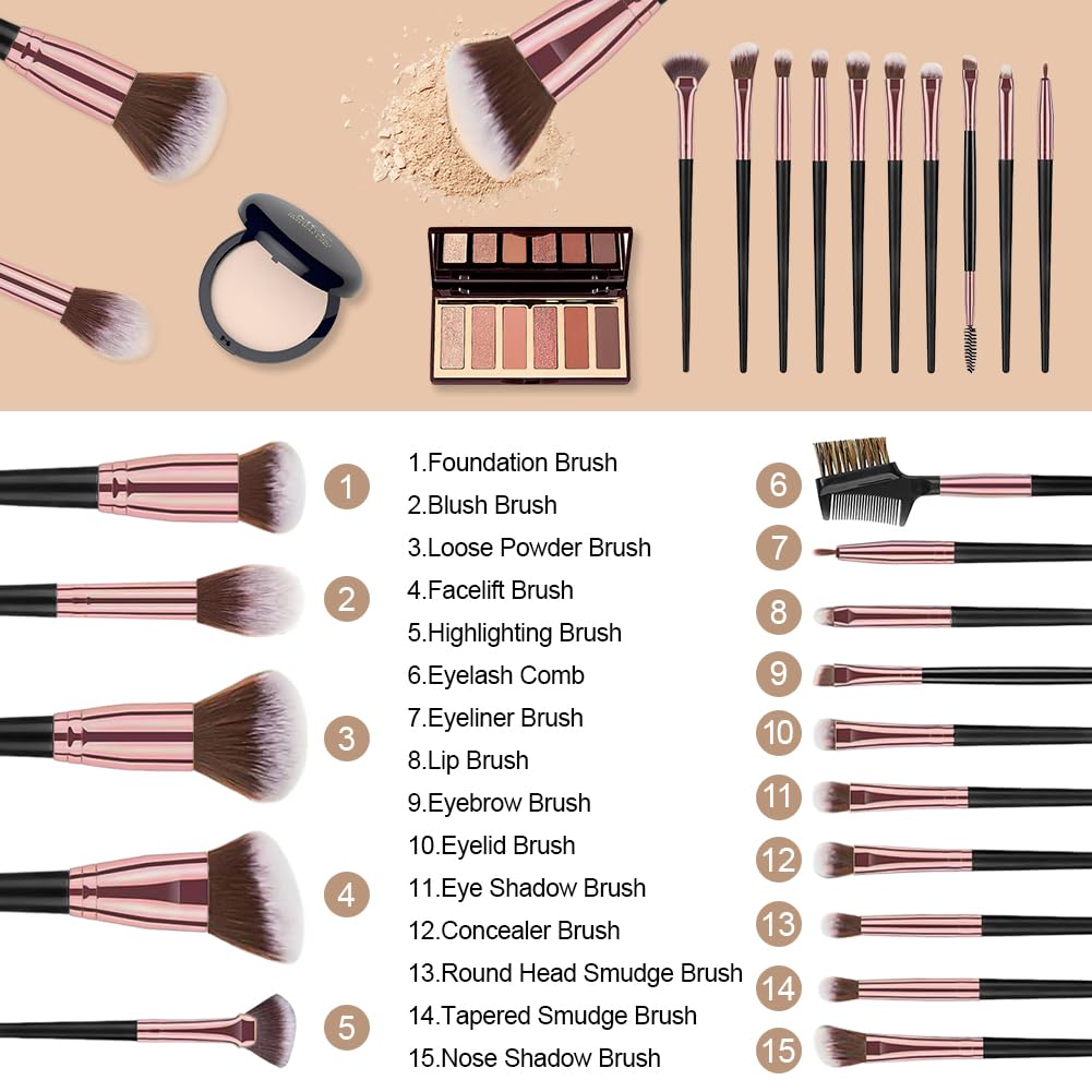 Brush Set Makeup, 15 Piece Professional Brush Set