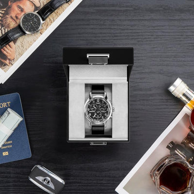 Boîte à montres avec 1 compartiment, boîte à montres avec couvercle en verre, boîte à montres avec coussin pour montres, rangement pour montres