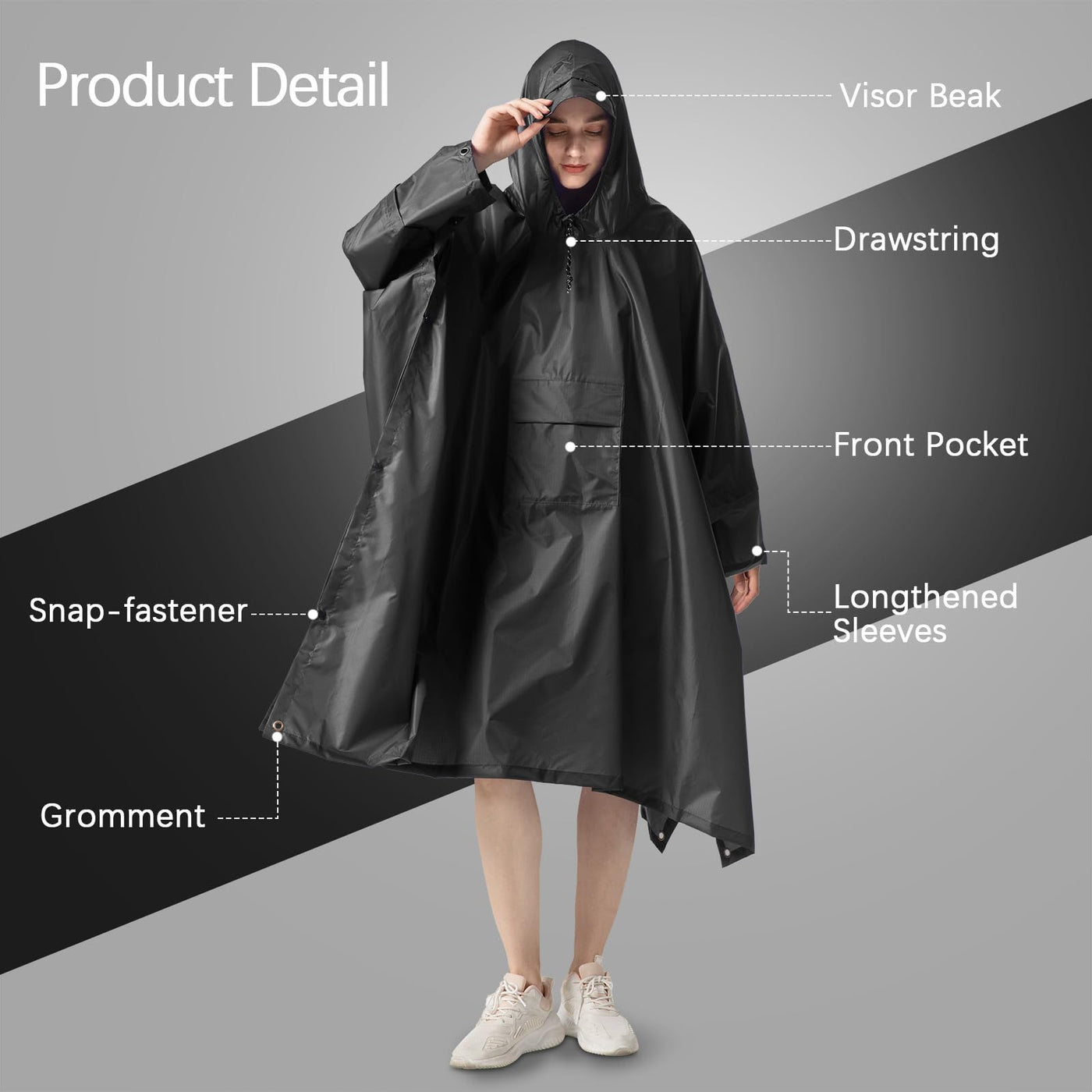 Rain cape Raincoat Rain jacket Waterproof Hiking Cycling Outdoor 3in1 Multipurpose