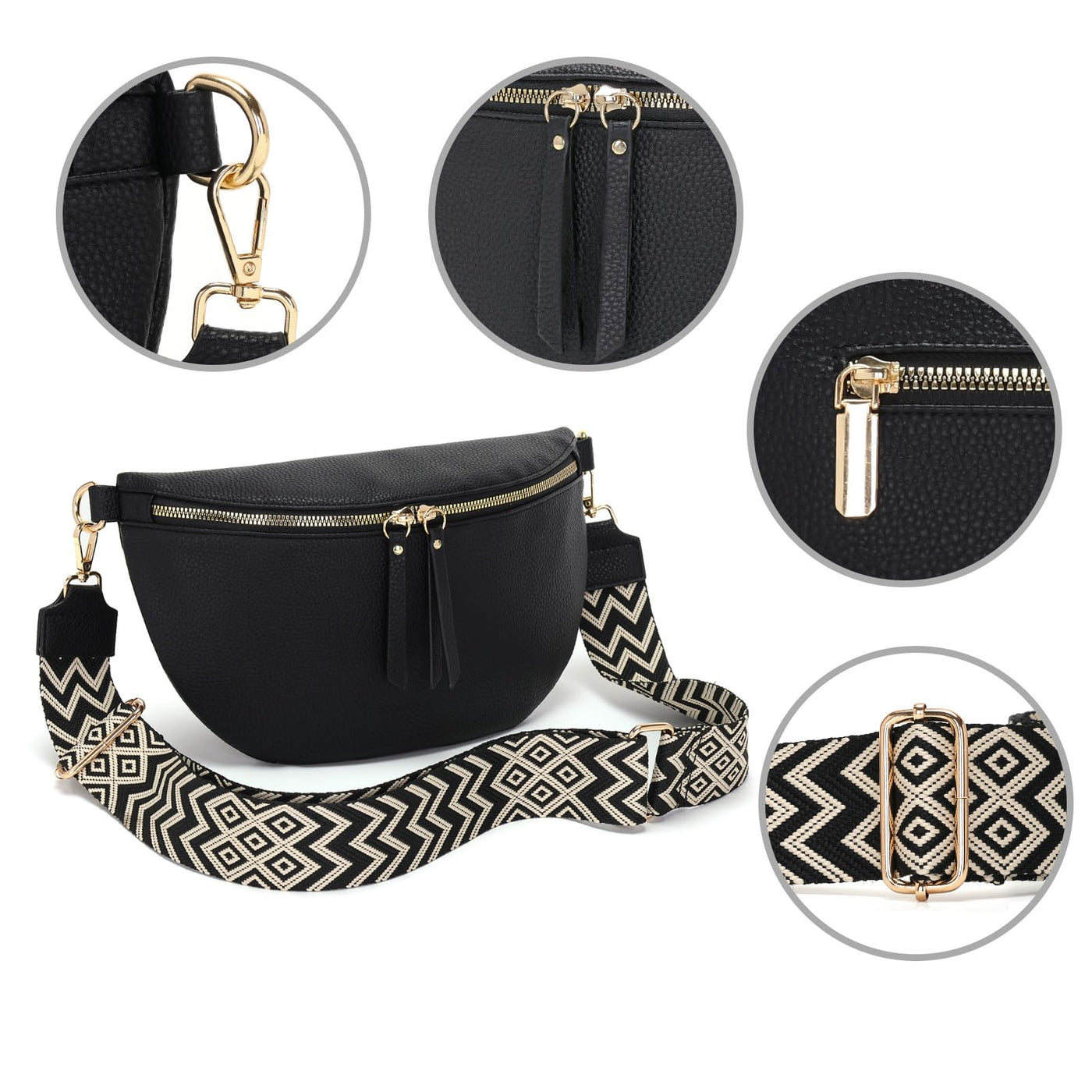 Grand sac banane en cuir végétal sac à bandoulière sac à bandoulière stylisé avec une large sangle