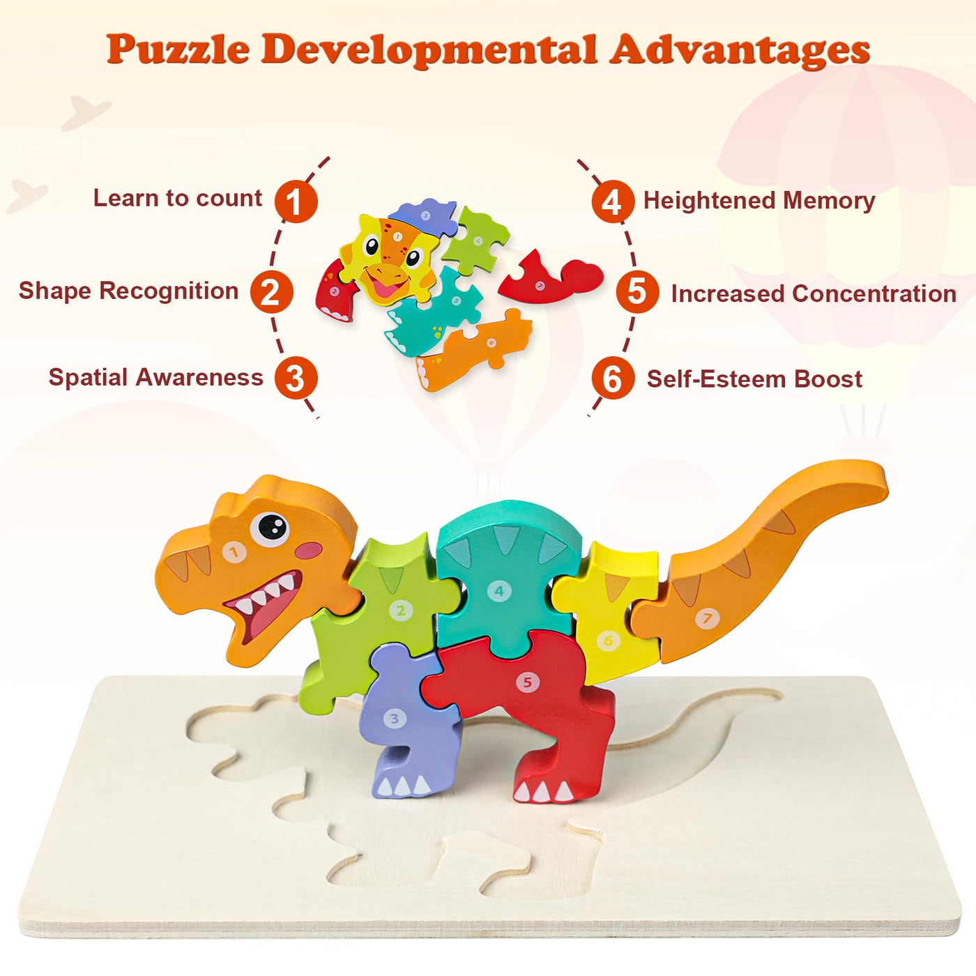 6 piece dinosaur wooden puzzle for children learning educational baby puzzle