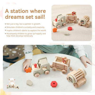 Home Kombinierte Zug Holzspielzeug für Kinder Holzeisenbahn Spielzeug Set mit Blöcken und Rasseln Geeignet für 1 Jahr alte Kinder
