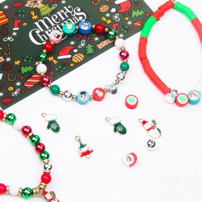 Make your own set of beads for stringing with Christmas tree pendants and clay beads