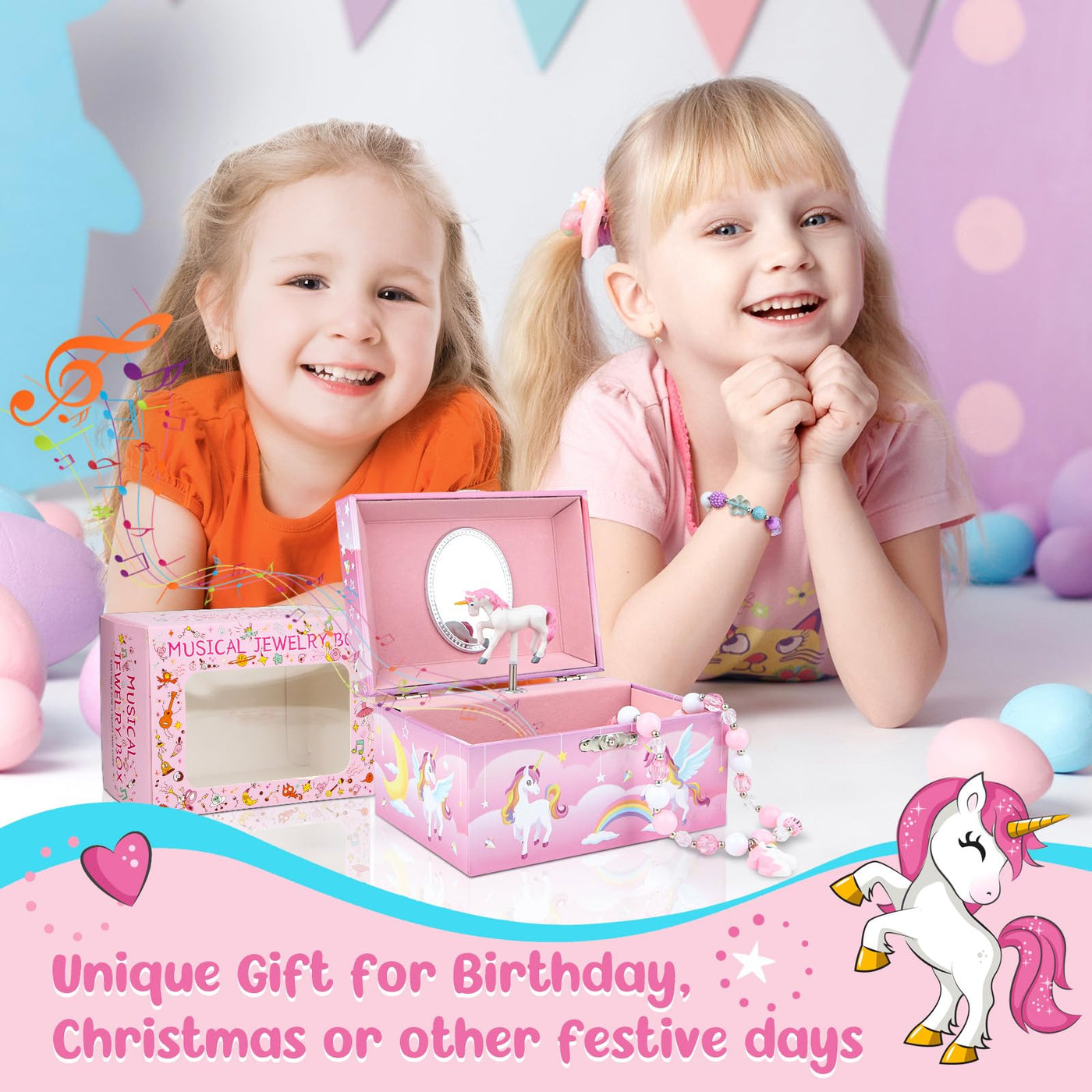 Boîte à bijoux avec boîte à musique avec ensemble de bijoux licorne, boîte à bijoux pour enfants boîte à musique avec ballerine tournante