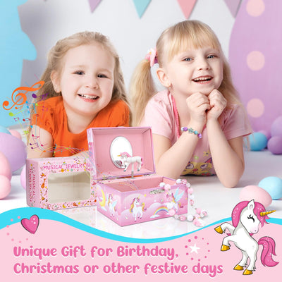 Boîte à bijoux avec boîte à musique avec ensemble de bijoux licorne, boîte à bijoux pour enfants boîte à musique avec ballerine tournante