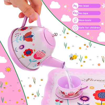 Children's tea set, 46 pieces dolls tableware children's kitchen Tin teapot set