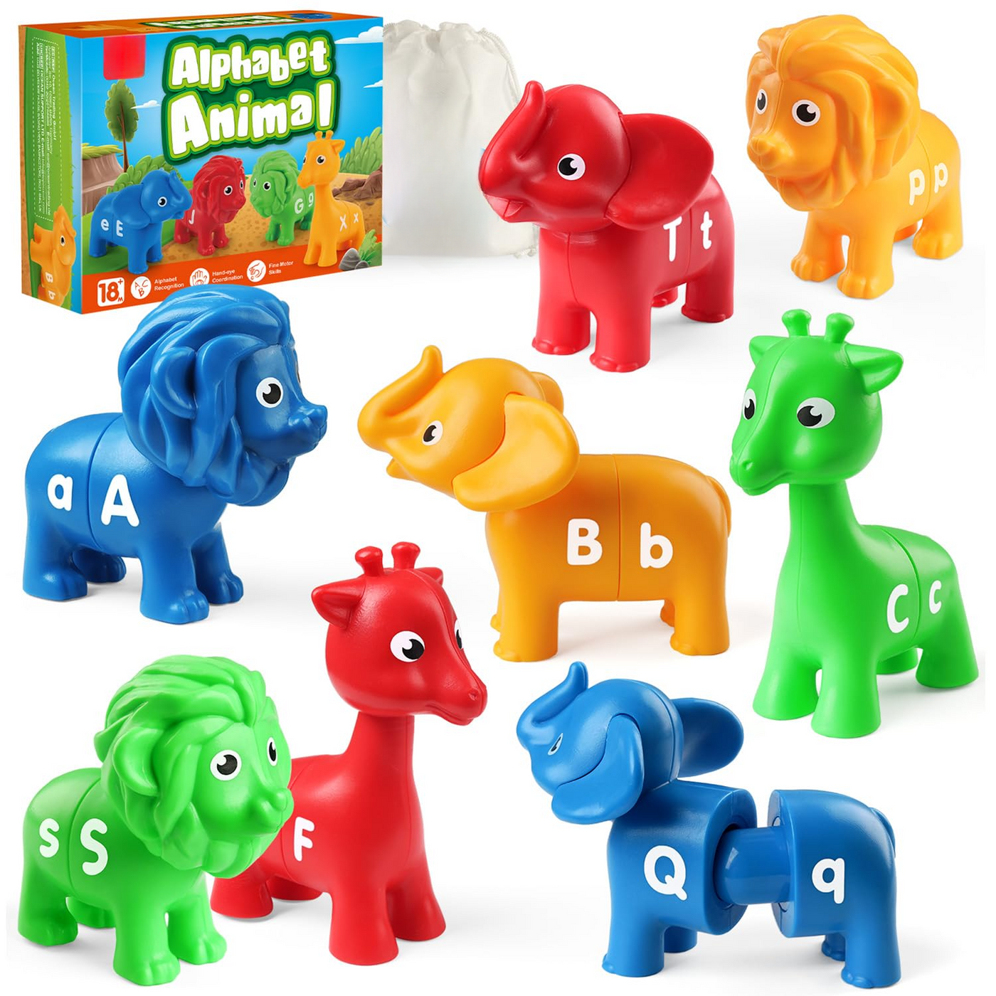 ABC Animal Letter Matching Game, 26PCS Upper and Lower Case Fine Spelling Sports Toy, Preschool Puzzle