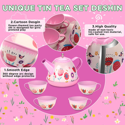 Children's tea set, 46 pieces dolls tableware children's kitchen Tin teapot set