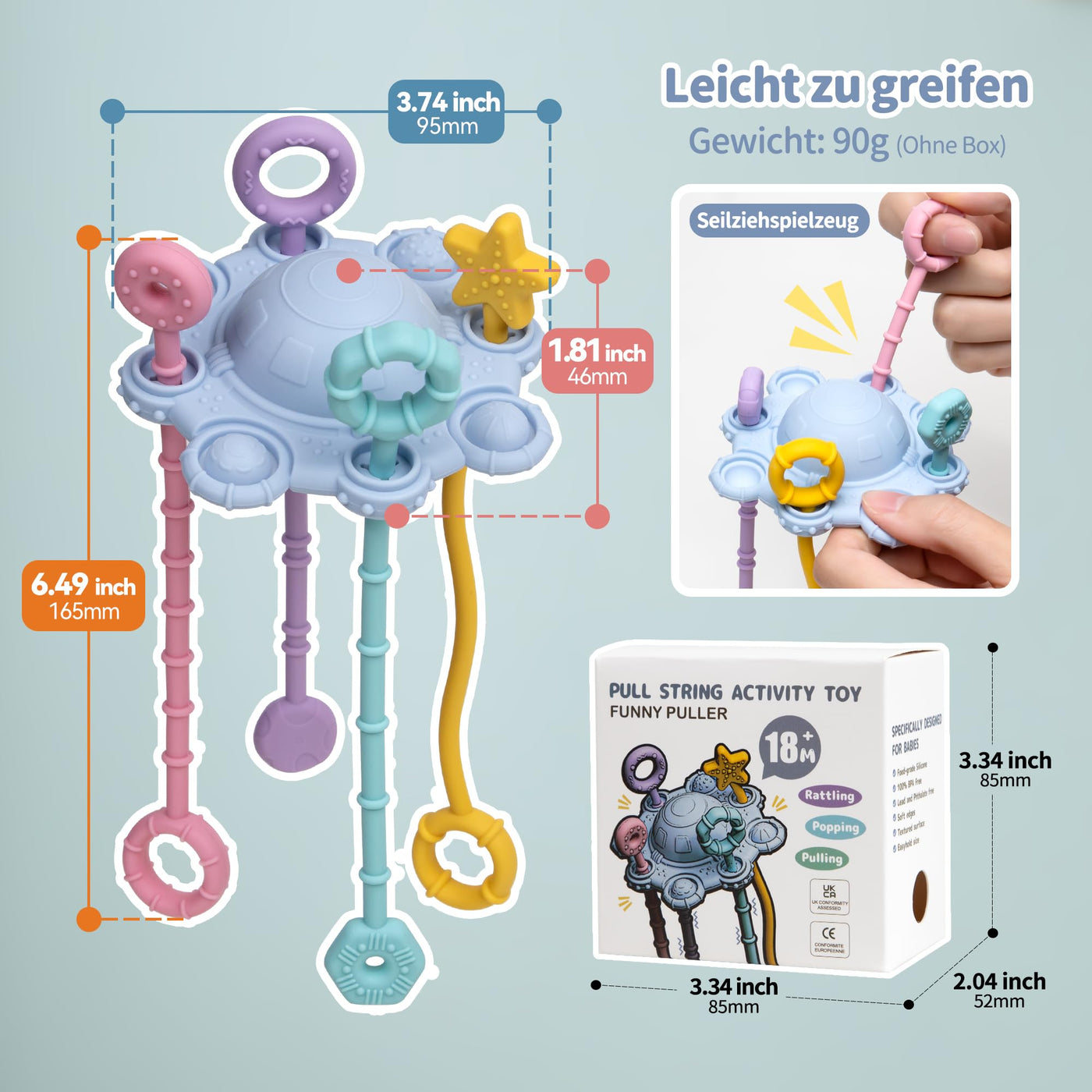 Jouet sensoriel pour les tout-petits, jouet à tirer, jouet de voyage pour les bébés, avec fonction hochet intégrée