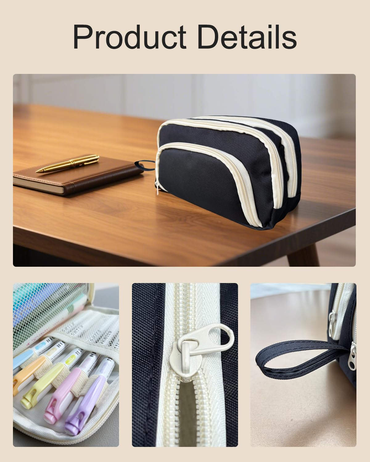 Trousse à crayons avec 3 compartiments