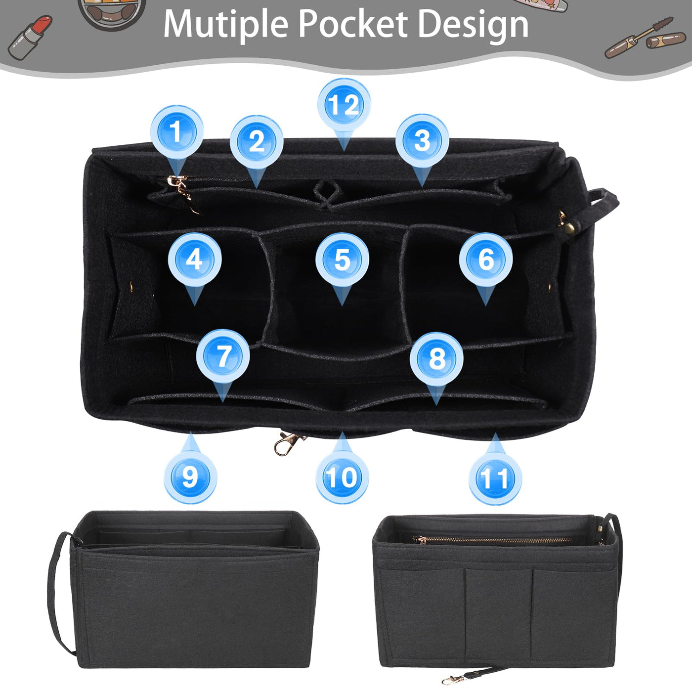 bag organizer shopper, multi-pocket handbag inner bag