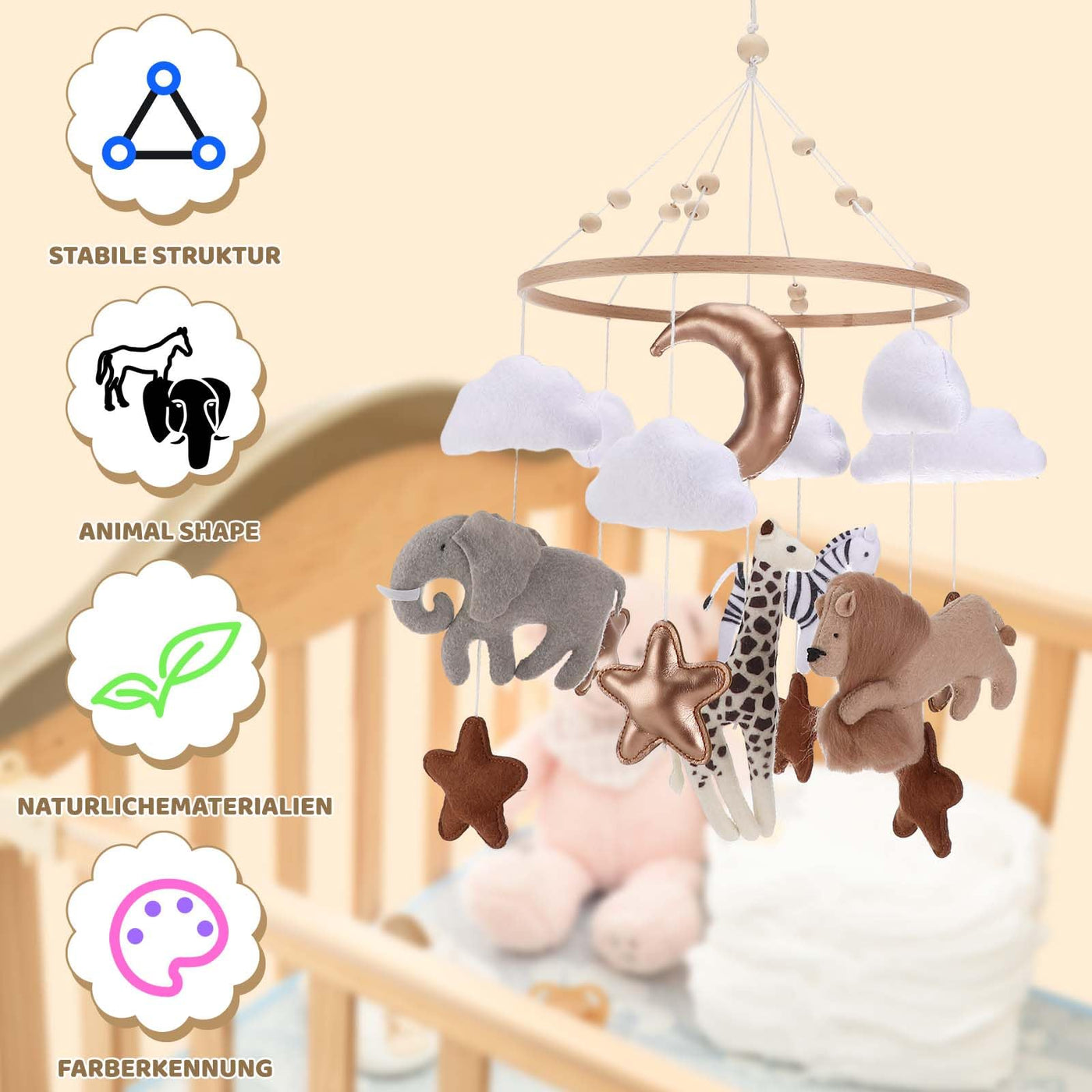 Mobile baby bed mobile baby pendant, wooden mobile baby wind chime