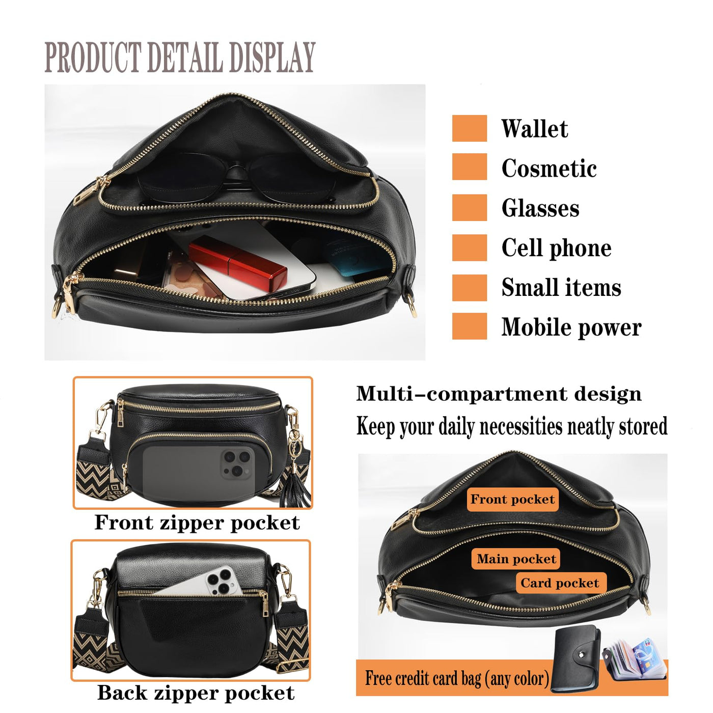 Sac à bandoulière Grand sac transversal Sac en cuir végétal pour téléphone portable Send RFID blocking