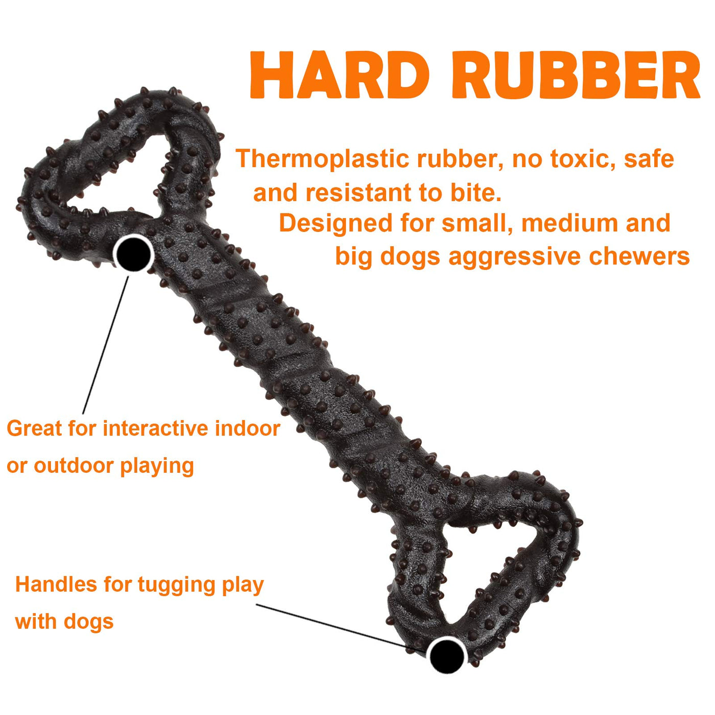 Jouet pour chien robuste en forme d'os à mâcher en caoutchouc dur avec un design convexe