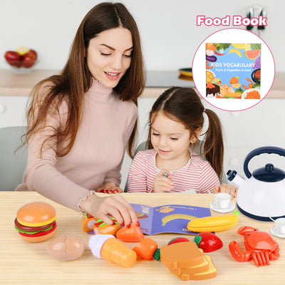 Kids kitchen accessories, 47PCS kitchen toy set kitchen accessories kids fruit vegetables food kitchen role play cookware pots and pans