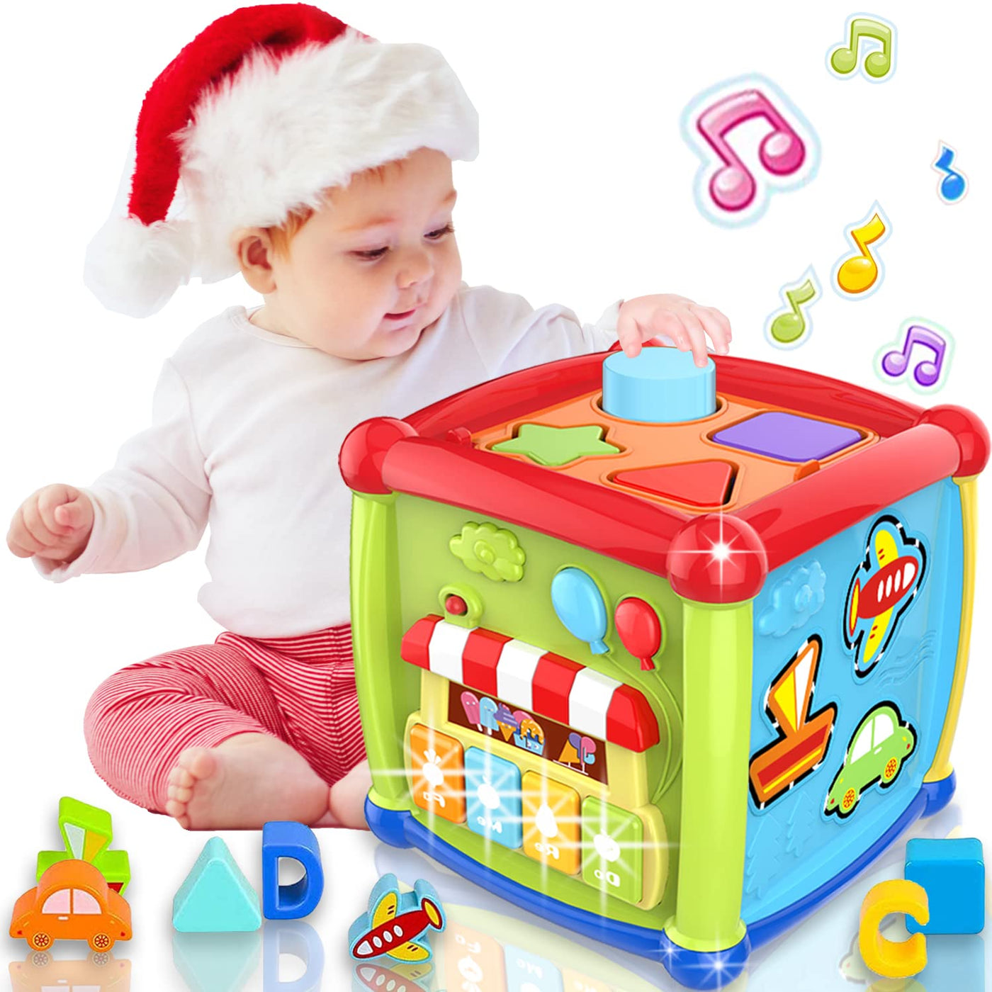 Baby toy 6 in 1 motor skills cube children's toy shape sorter piano light music