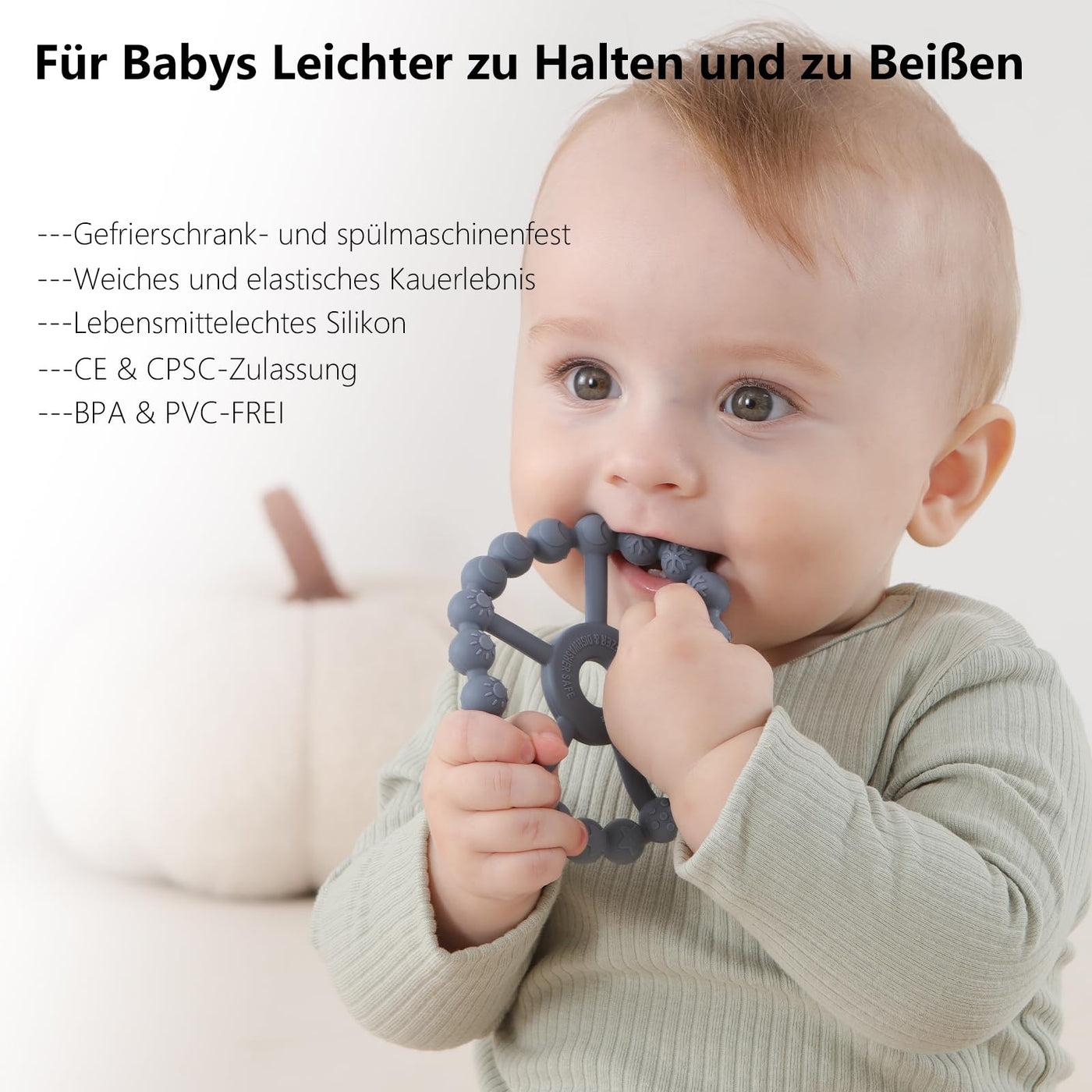Beißring Baby, 3er-Pack Beißring Baby Spielzeug Kühlung, Silikon Greifring