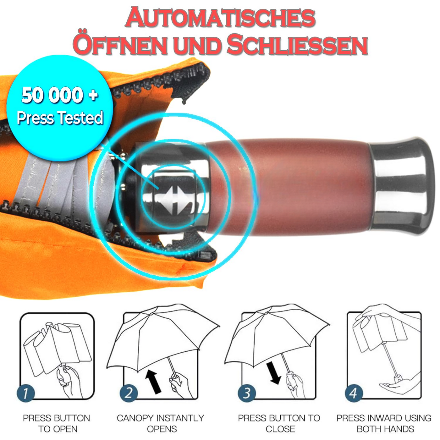 Regenschirm Taschenschirm Automatisches Öffnen und Schließen Winddichte Doppelkappe