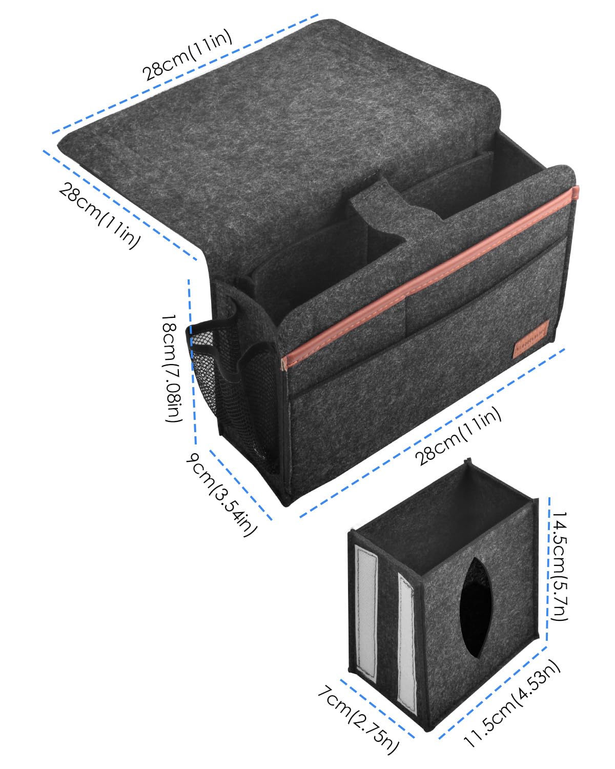 Bettbeutel Bett Organizer Hook-in, Bettbeutel Hook-in dicken Filz rutschfest mit Schnalle