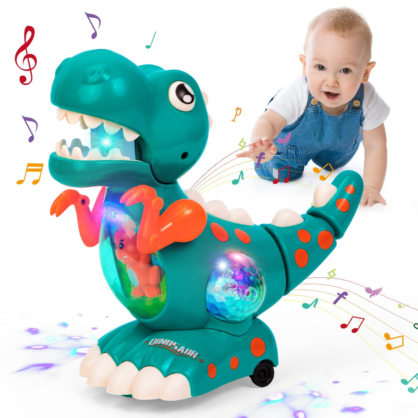 Spielzeug, Musik Licht Krabbelnder Dinosaurier Baby Sensory Music Dinosaur Toy