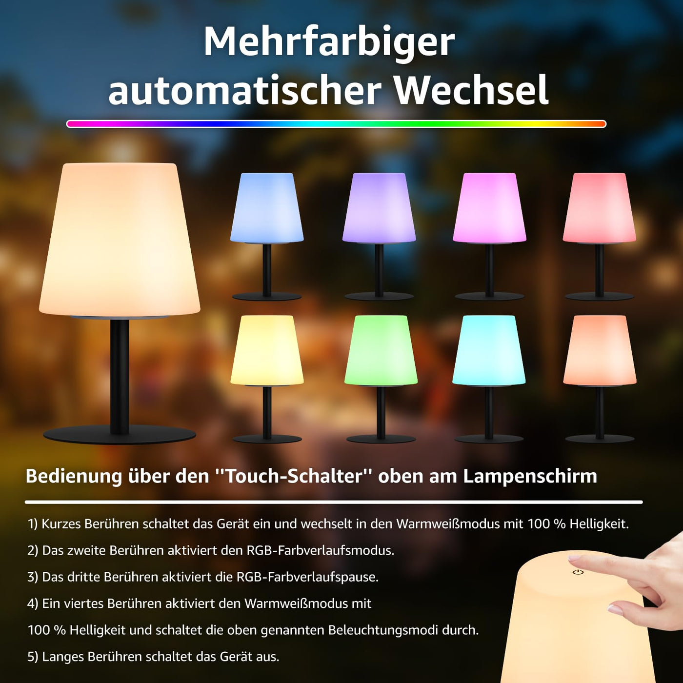 LED Outdoor Table Lamp with 8 Colors Cordless Lamp