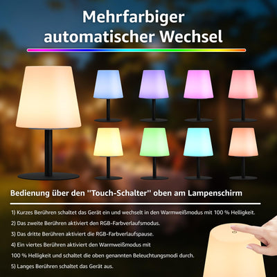 LED Outdoor Table Lamp with 8 Colors Cordless Lamp