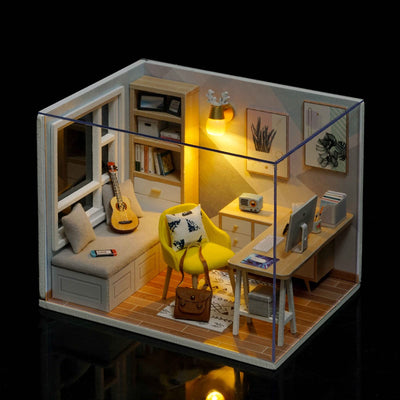 Kit Maison de Poupée Miniature-Modèle Créatif en Bois avec Éclairage LED et Cache-poussière